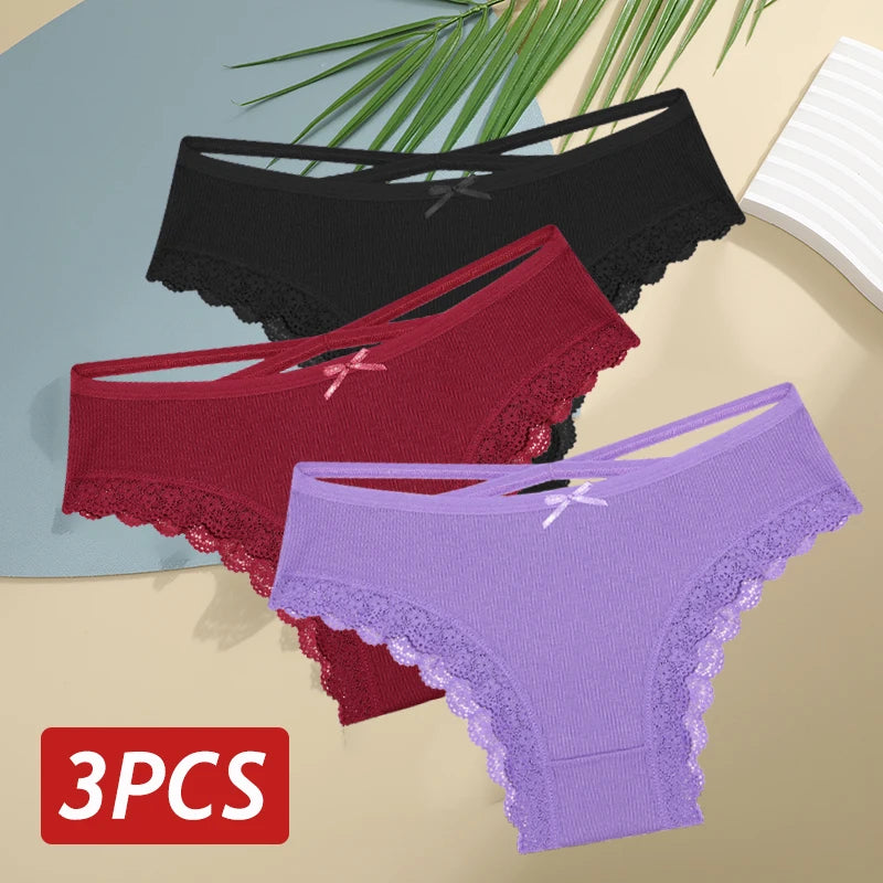 Women Cotton Sexy Lingerie Panties 3pcs