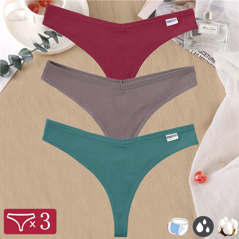 Women Sexy Cotton Thongs 3pcs