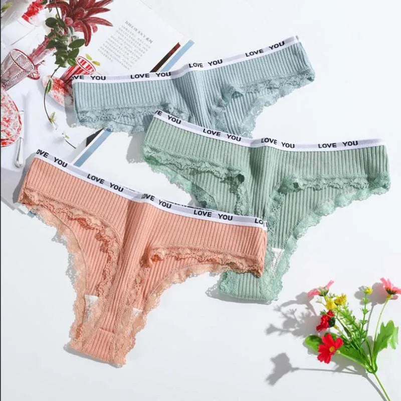 Women's Sexy Lace Thong 3pcs