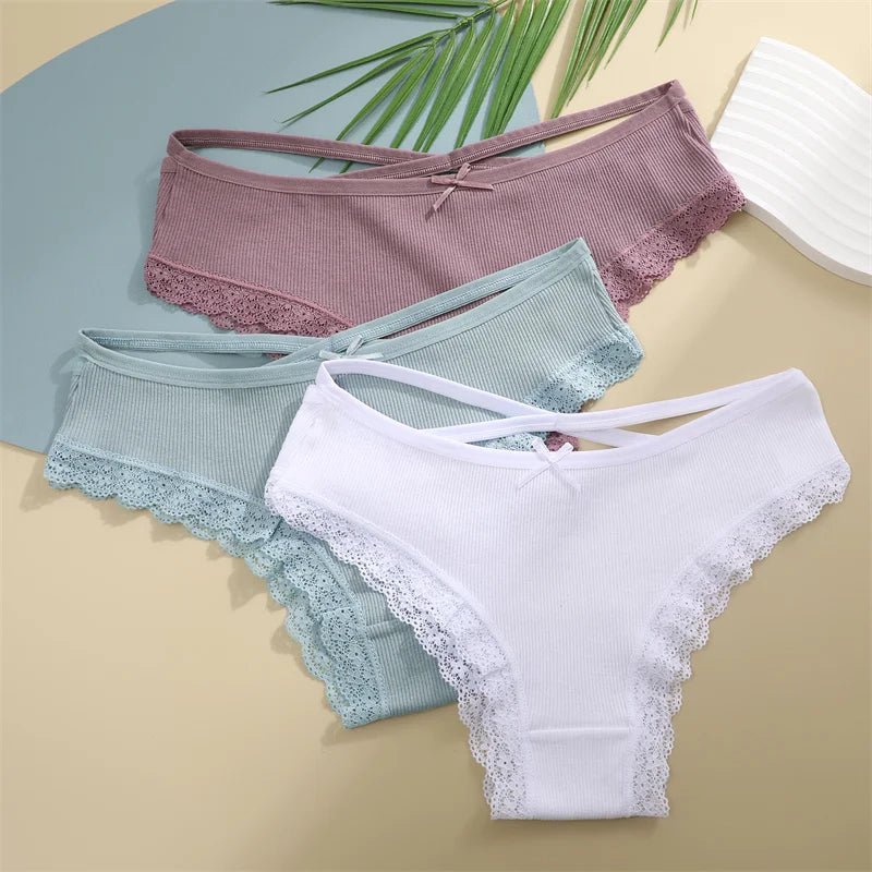 Women Cotton Sexy Lingerie Panties 3pcs