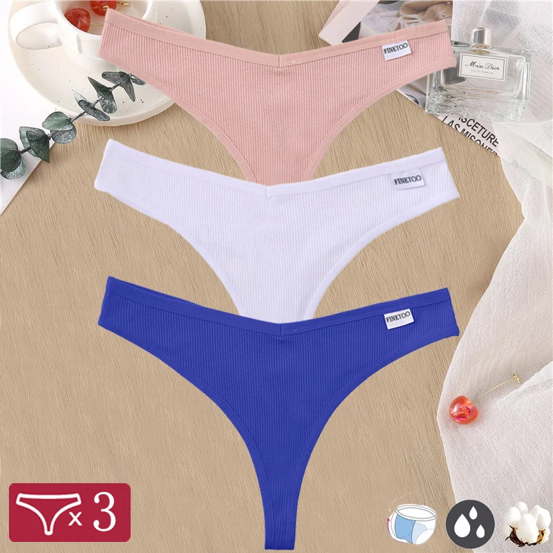 Women Sexy Cotton Thongs 3pcs