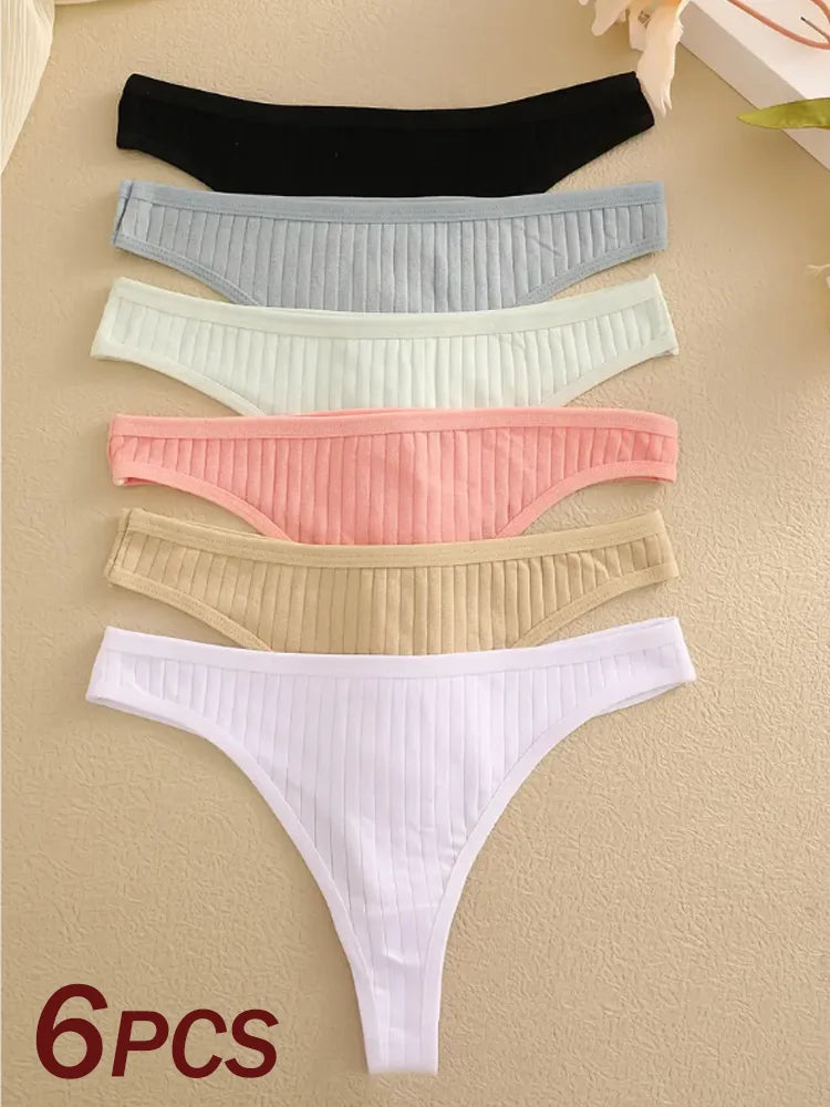 Women's Ribbed Low Rise Thongs 6pcs