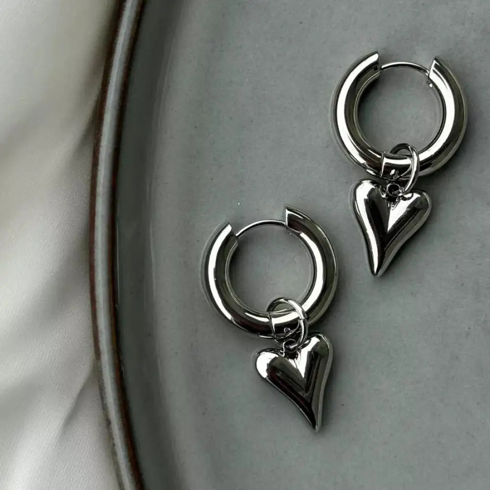 Silver Peach Heart Pendant Earring