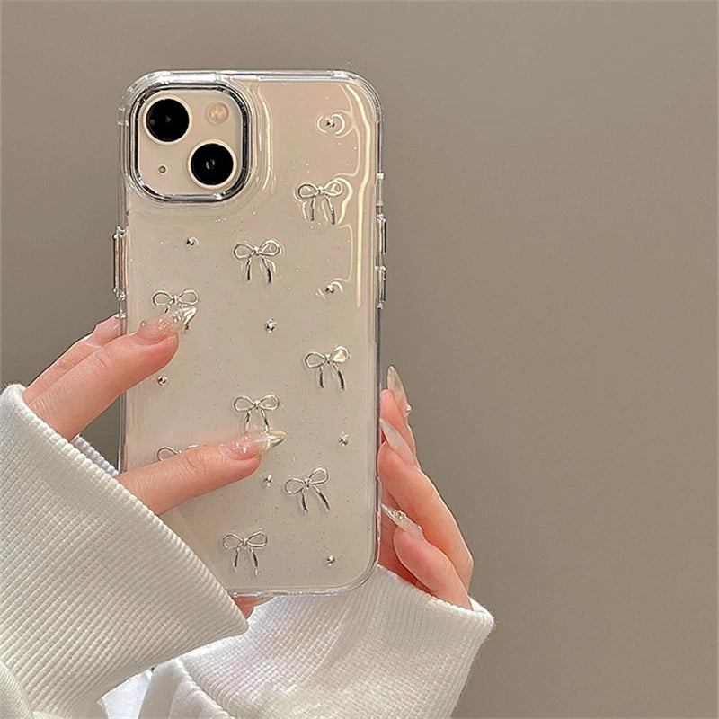Glitter Silver Bows Phone Case For iPhone