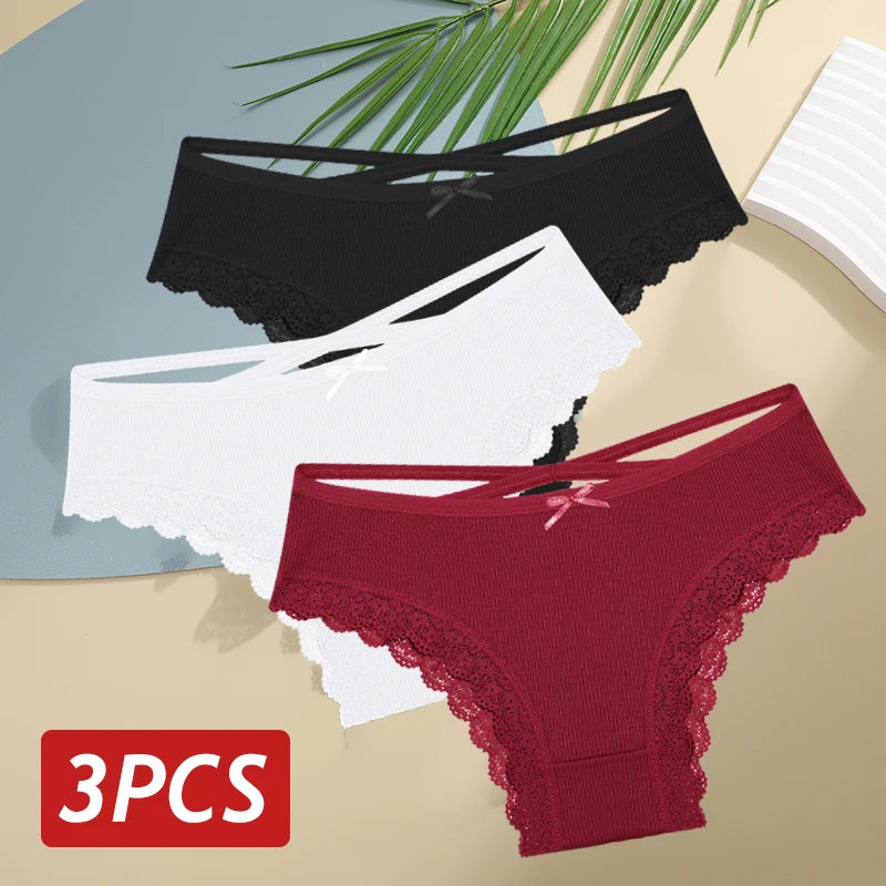 Women Cotton Sexy Lingerie Panties 3pcs