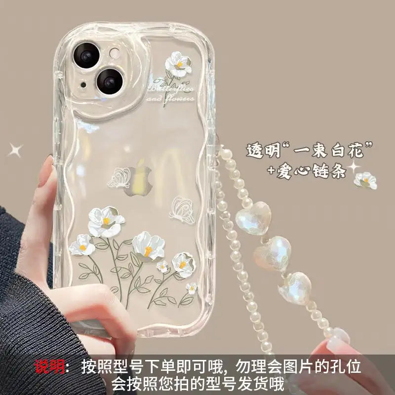 Cute Flower Phone Case with Bracelet Chain For iPhone