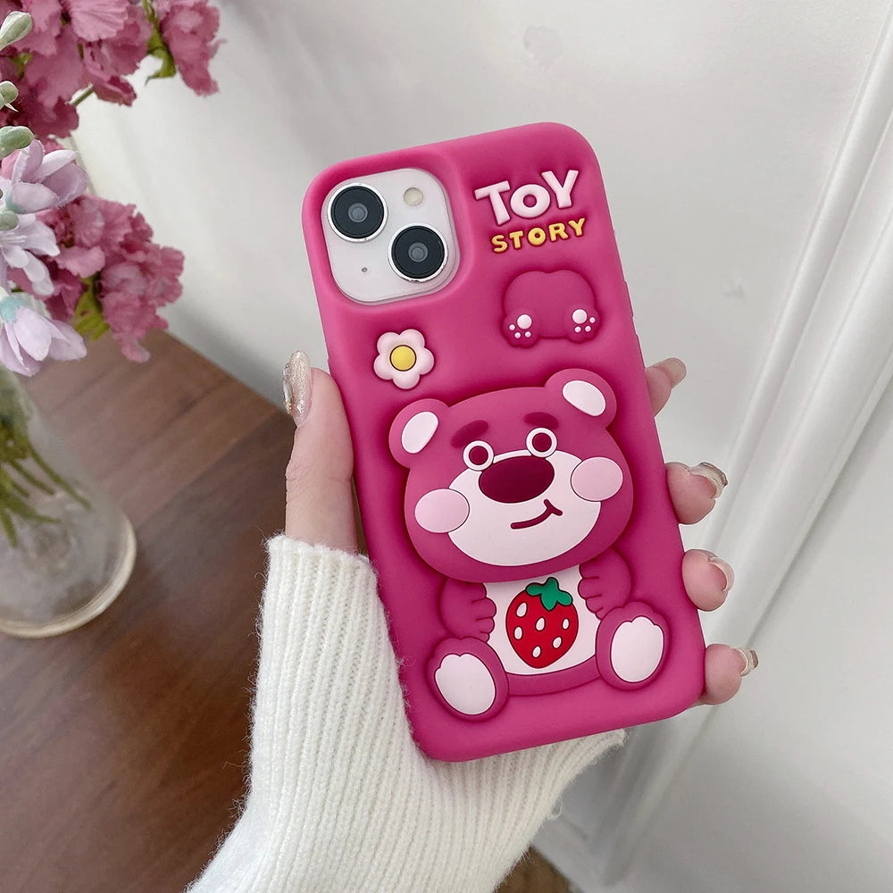 Kawaii Cartoon Soft Silicone Cover With Holder For iPhone