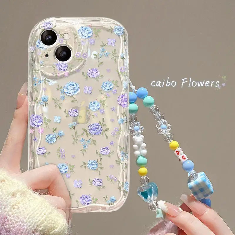 Cute Flower Phone Case with Bracelet Chain For iPhone
