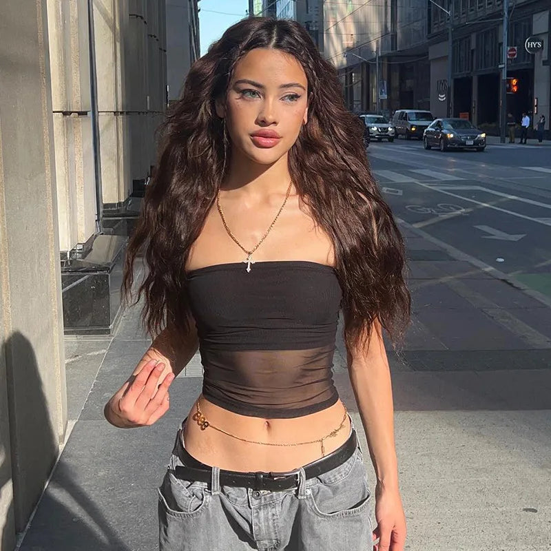 Mesh Corset Black Crop Top
