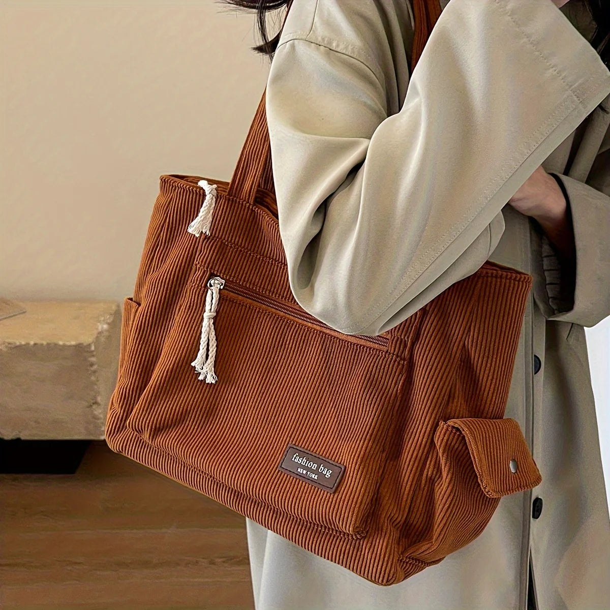 Simple Corduroy Tote Bag