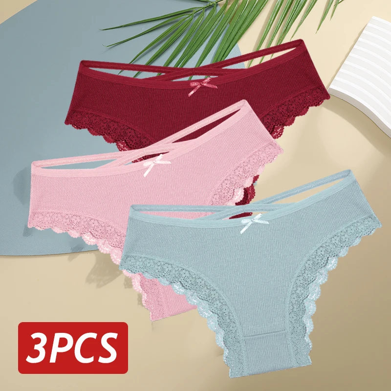 Women Cotton Sexy Lingerie Panties 3pcs