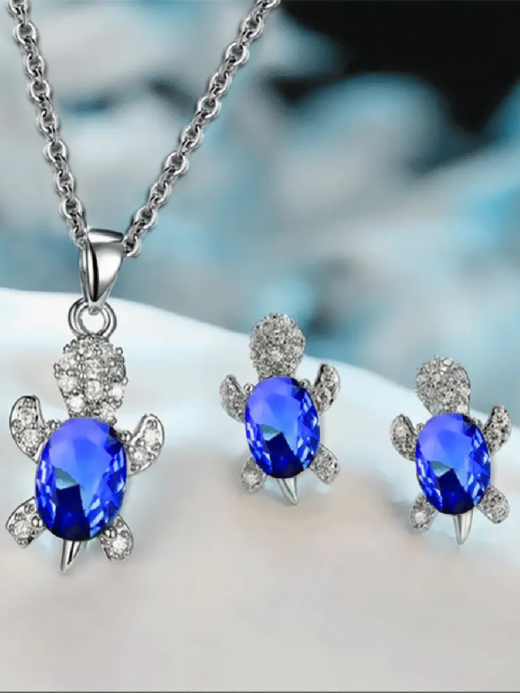 Silver Turtle Necklace & Earrings Set