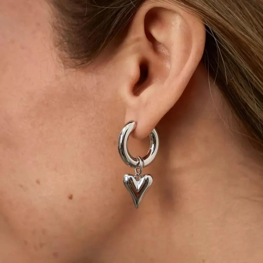 Silver Peach Heart Pendant Earring