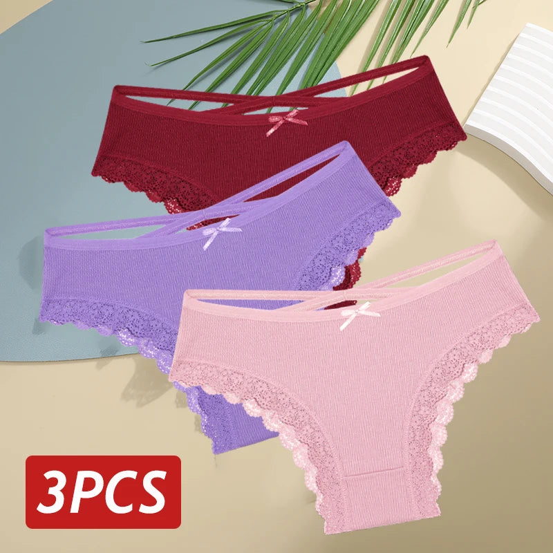 Women Cotton Sexy Lingerie Panties 3pcs