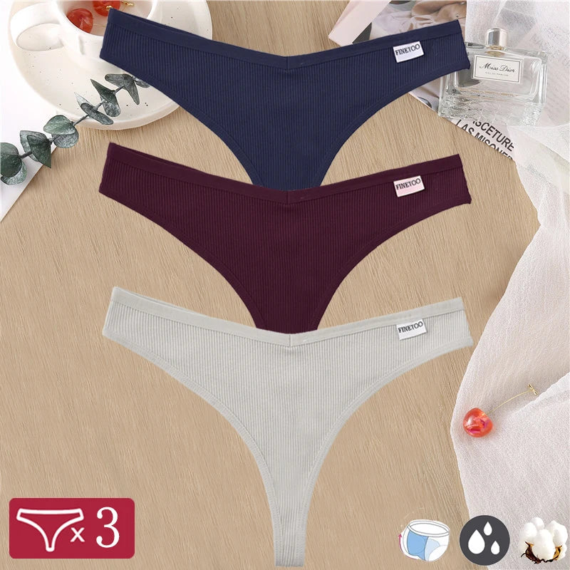 Women Sexy Cotton Thongs 3pcs