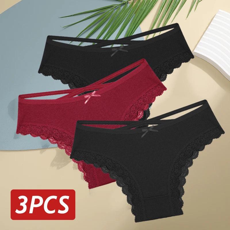 Women Cotton Sexy Lingerie Panties 3pcs