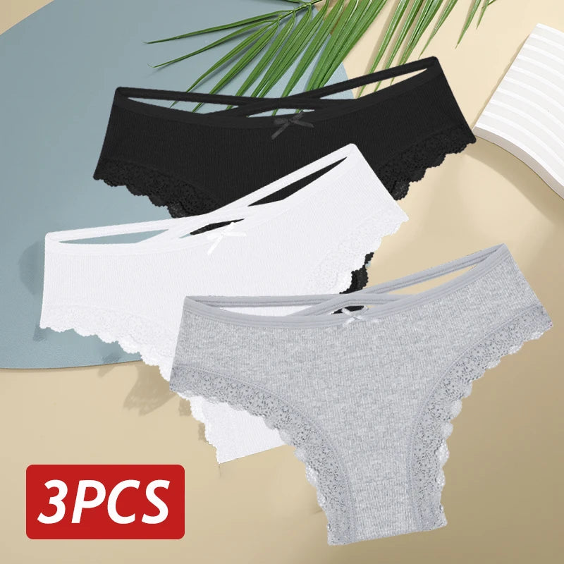 Women Cotton Sexy Lingerie Panties 3pcs