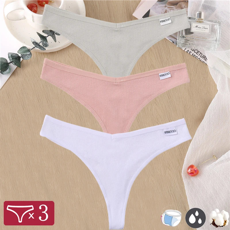 Women Sexy Cotton Thongs 3pcs