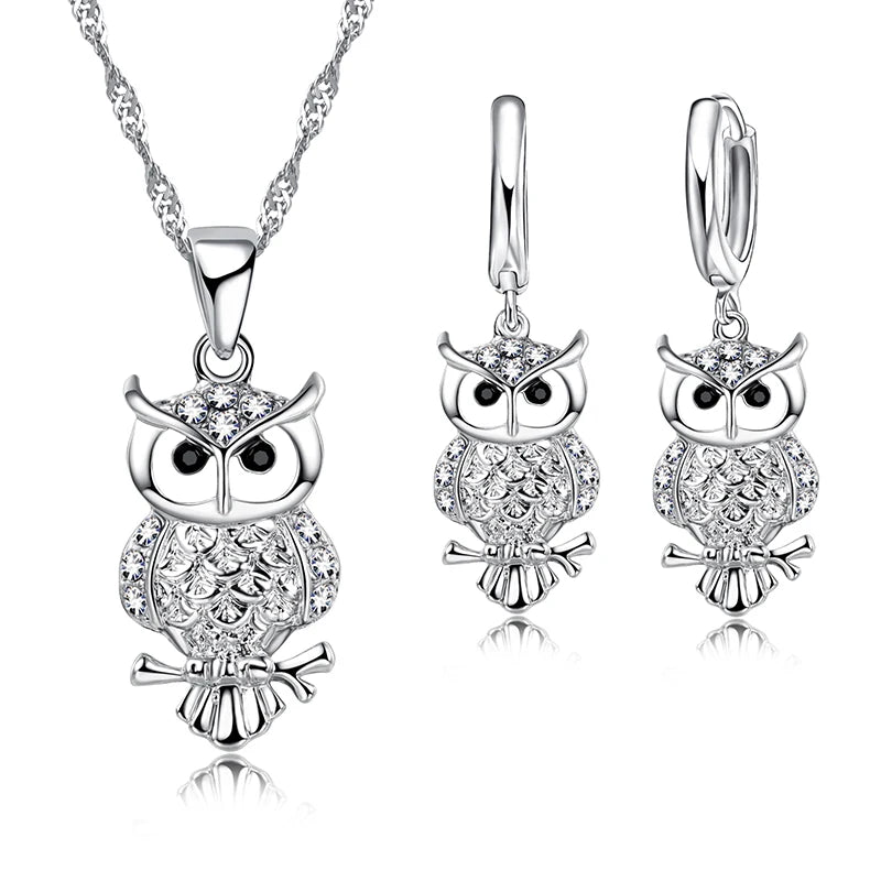 Owl Pendant Necklace & Earrings Set