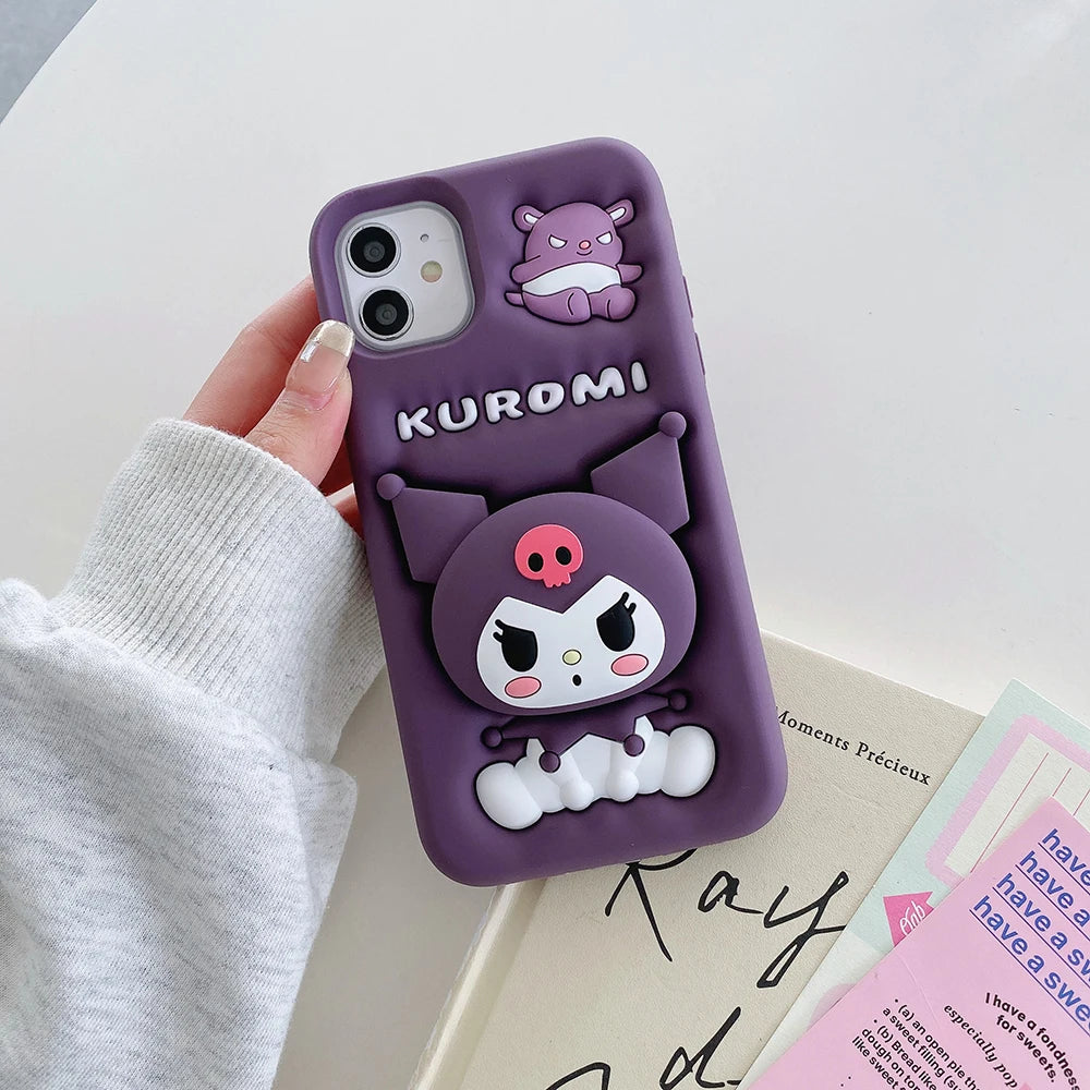 Kawaii Cartoon Soft Silicone Cover With Holder For iPhone