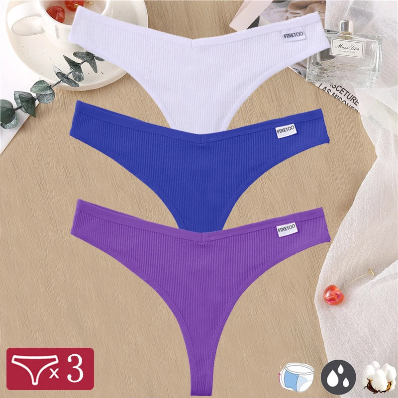 Women Sexy Cotton Thongs 3pcs