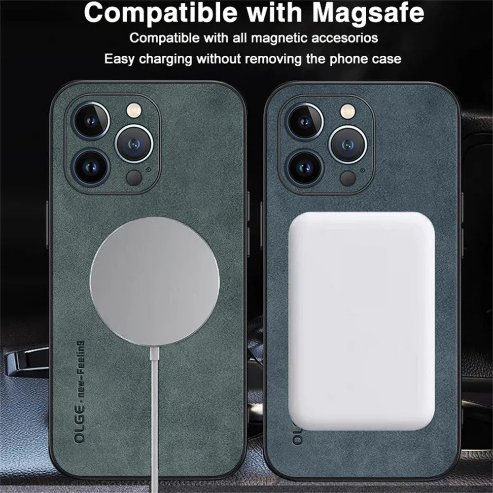 Leather Magnetic Wireless Charging Cover Phone Case