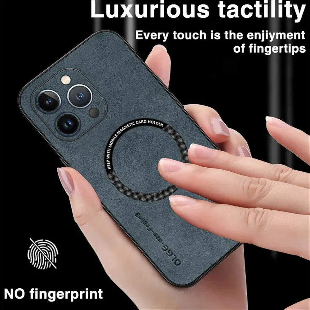 Leather Magnetic Wireless Charging Cover Phone Case