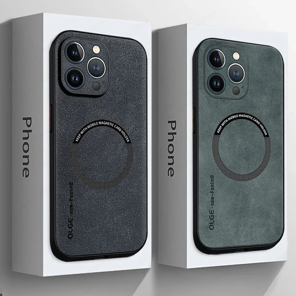 Leather Magnetic Wireless Charging Cover Phone Case