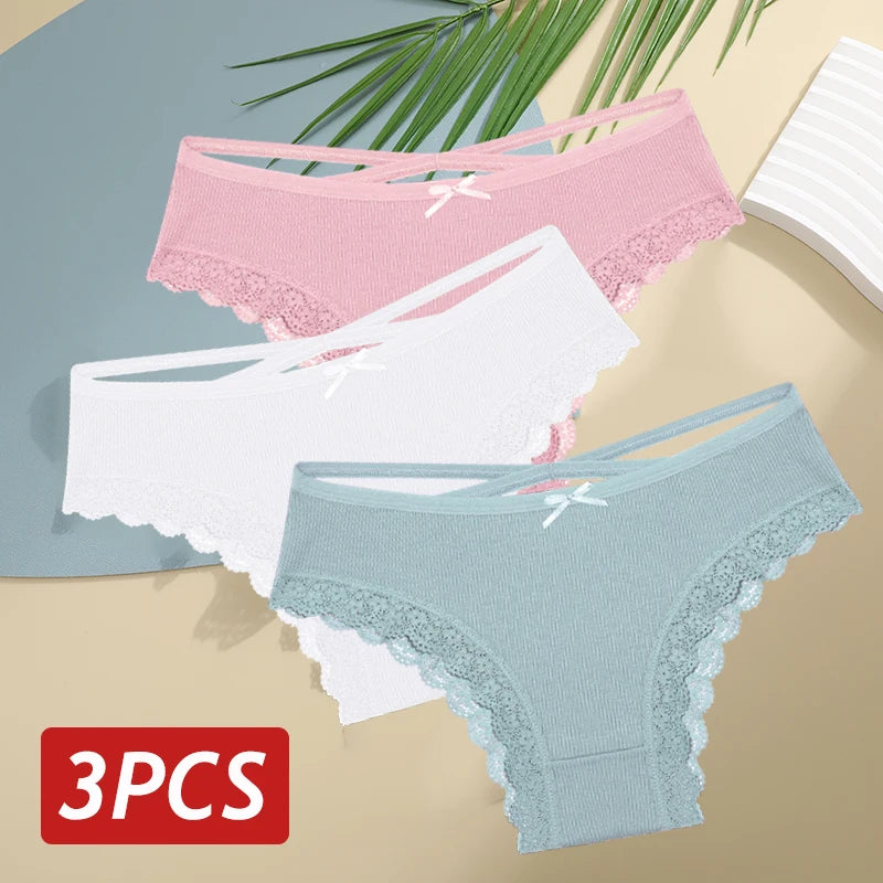 Women Cotton Sexy Lingerie Panties 3pcs
