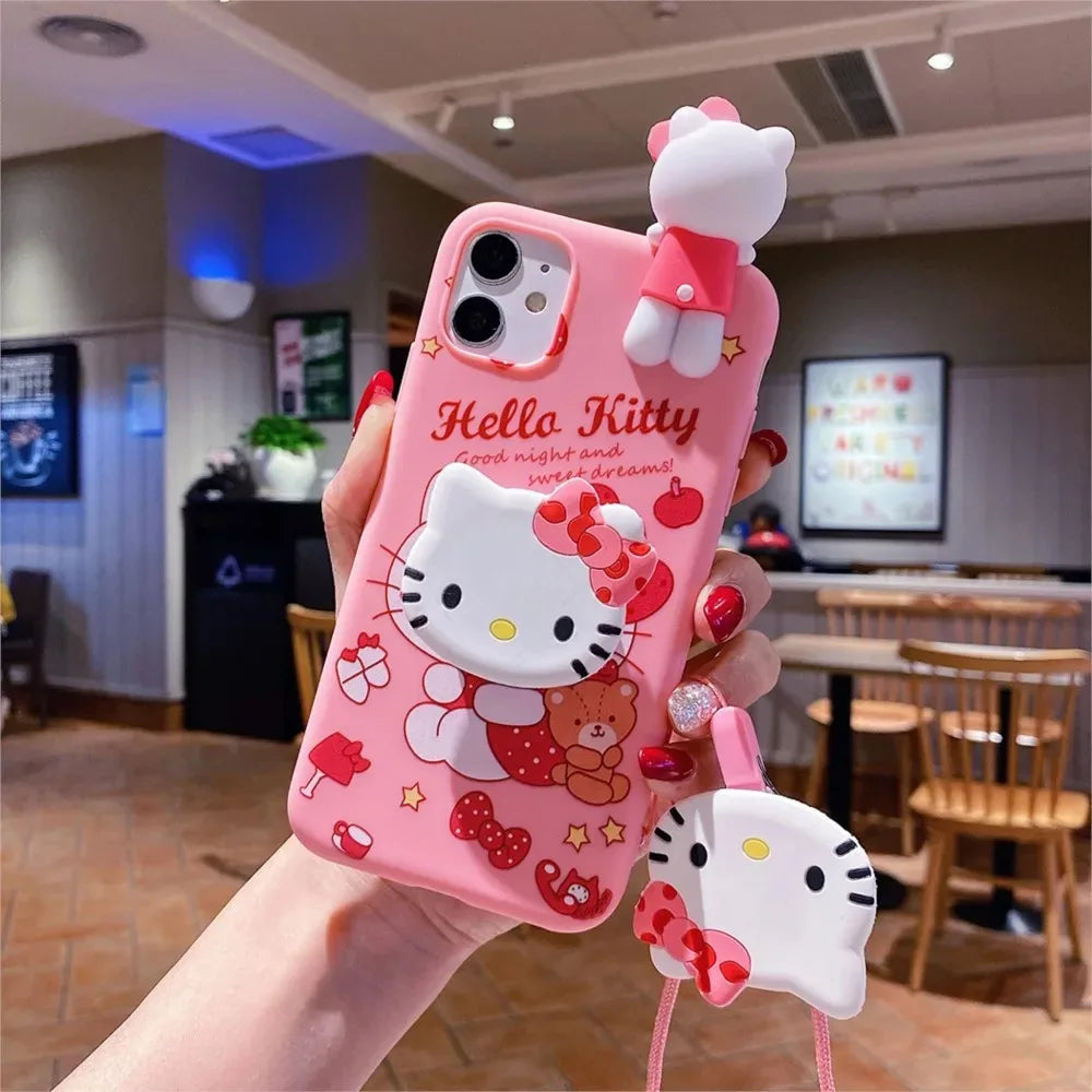 Hello Kitty Phone Case with Holder & Lanyard For iPhone