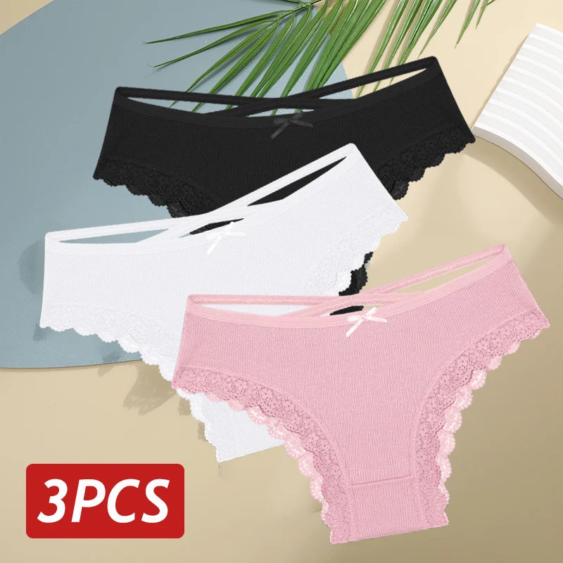 Women Cotton Sexy Lingerie Panties 3pcs