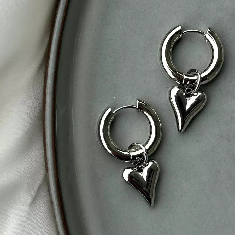 Silver Peach Heart Pendant Earring