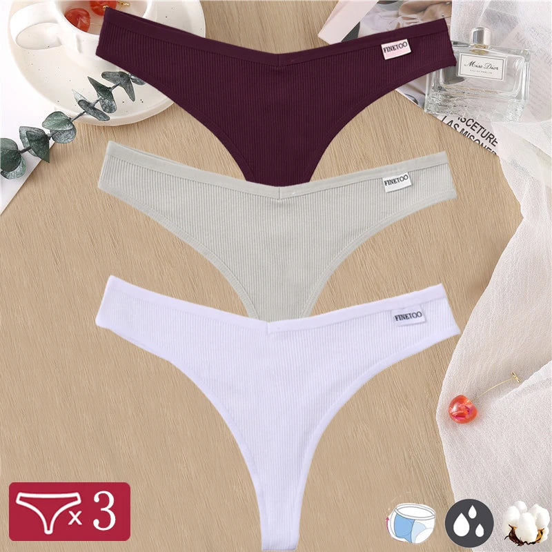 Women Sexy Cotton Thongs 3pcs