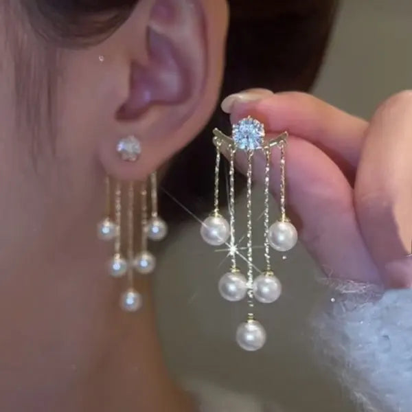 Leaf Flower Stud Pearl Earrings